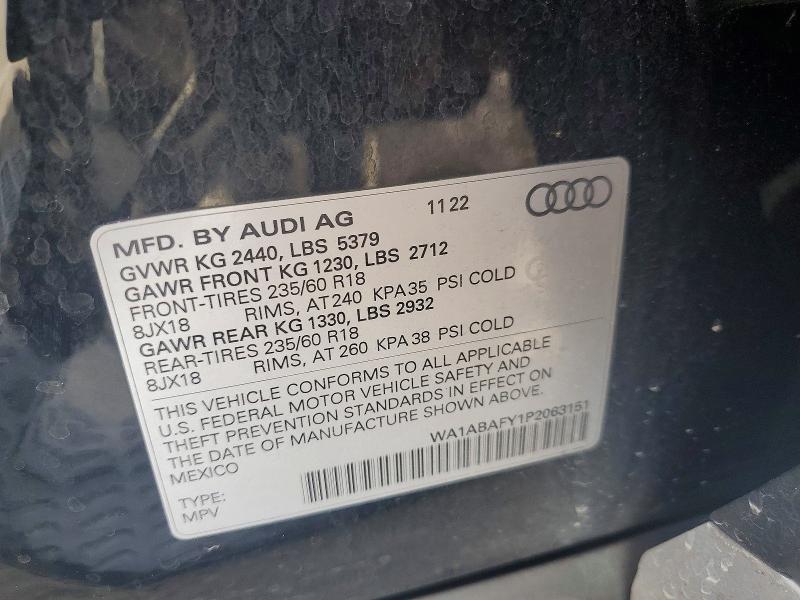 2023 Audi Q5 მანქანა იყიდება აუქციონზე, vin: WA1ABAFY1P2063151, აუქციონის ნომერი: 63896876