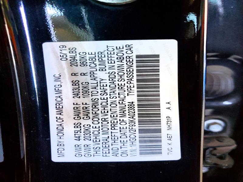 Продаж на аукціоні авто 2019 Honda Accord, vin: 1HGCV2F93KA023884, номер лоту: 66866206
