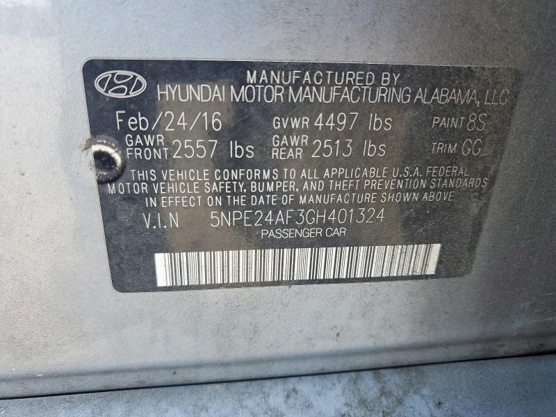 63735006 :رقم المزاد ، 5NPE24AF3GH401324 vin ، 2016 Hyundai Sonata مزاد بيع