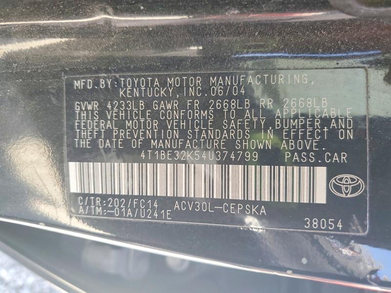 Продажа на аукционе авто 2004 Toyota Camry, vin: 4T1BE32K54U374799, номер лота: 65295176