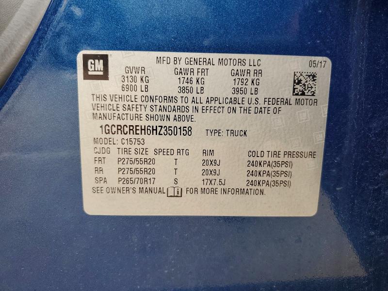 Продажа на аукционе авто 2017 Chevrolet Silverado, vin: 1GCRCREH6HZ350158, номер лота: 63297946