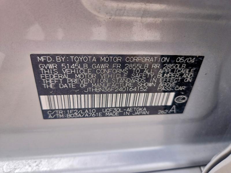 Продаж на аукціоні авто 2004 Lexus Ls, vin: JTHBN36F240164152, номер лоту: 67561496