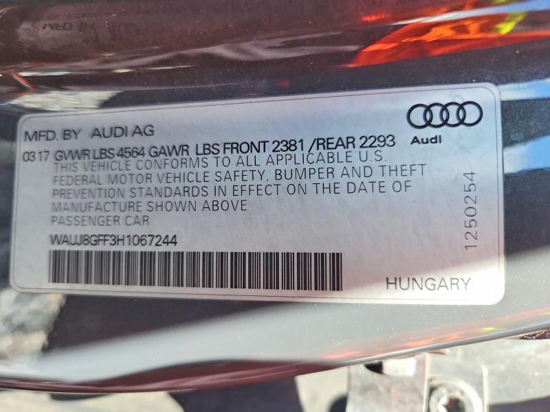 Продажа на аукционе авто 2017 Audi A3, vin: WAUJ8GFF3H1067244, номер лота: 65847626