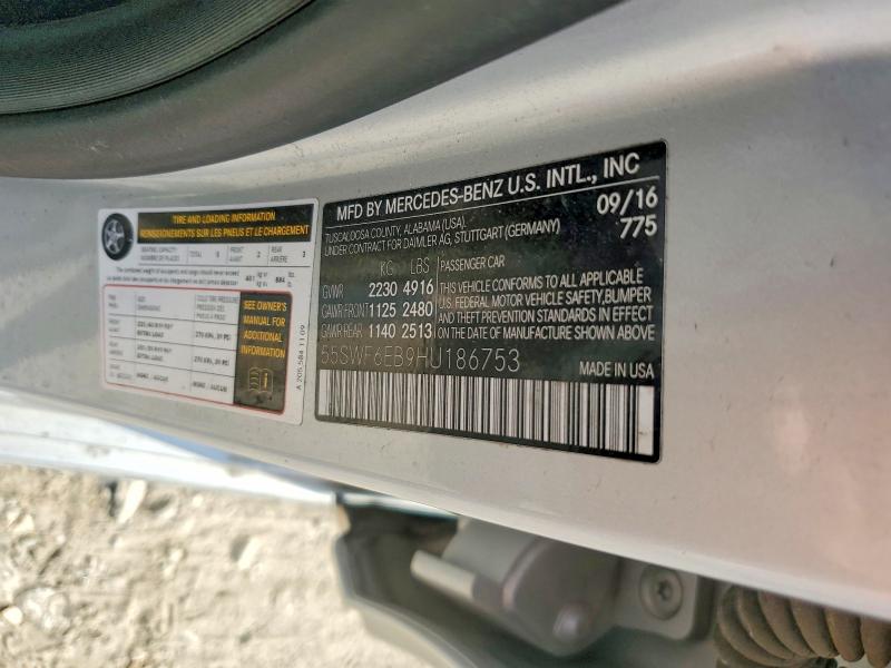 2017 Mercedes-benz C მანქანა იყიდება აუქციონზე, vin: 55SWF6EB9HU186753, აუქციონის ნომერი: 63703636