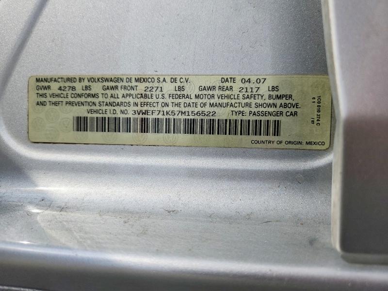 Продаж на аукціоні авто 2007 Volkswagen Jetta, vin: 3VWEF71K57M156522, номер лоту: 64516936