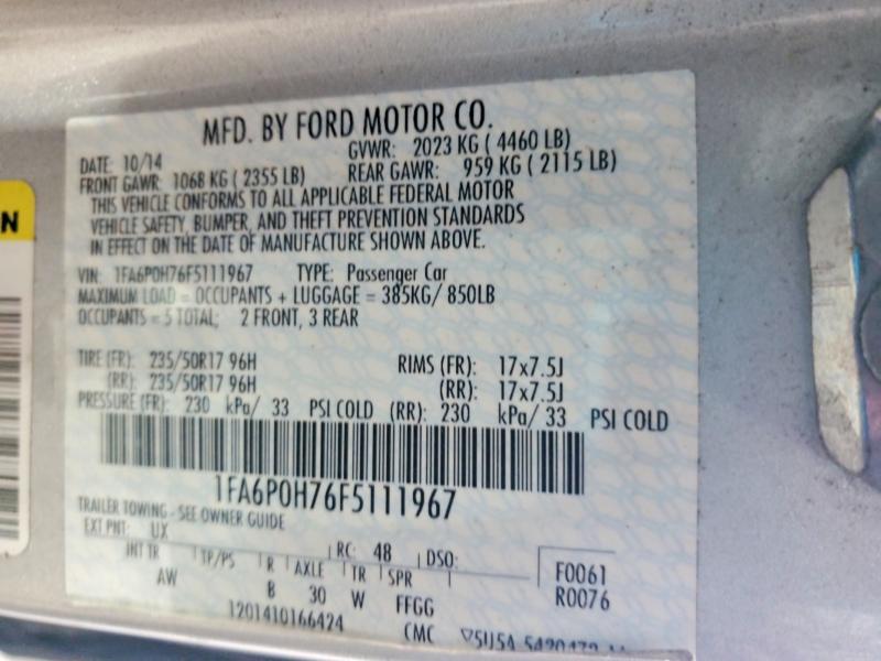 63341756 :رقم المزاد ، 1FA6P0H76F5111967 vin ، 2015 Ford Fusion مزاد بيع