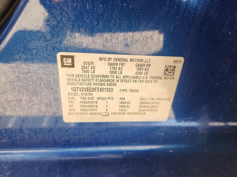2015 Gmc Sierra მანქანა იყიდება აუქციონზე, vin: 1GTV2VEC8FZ401333, აუქციონის ნომერი: 65368266