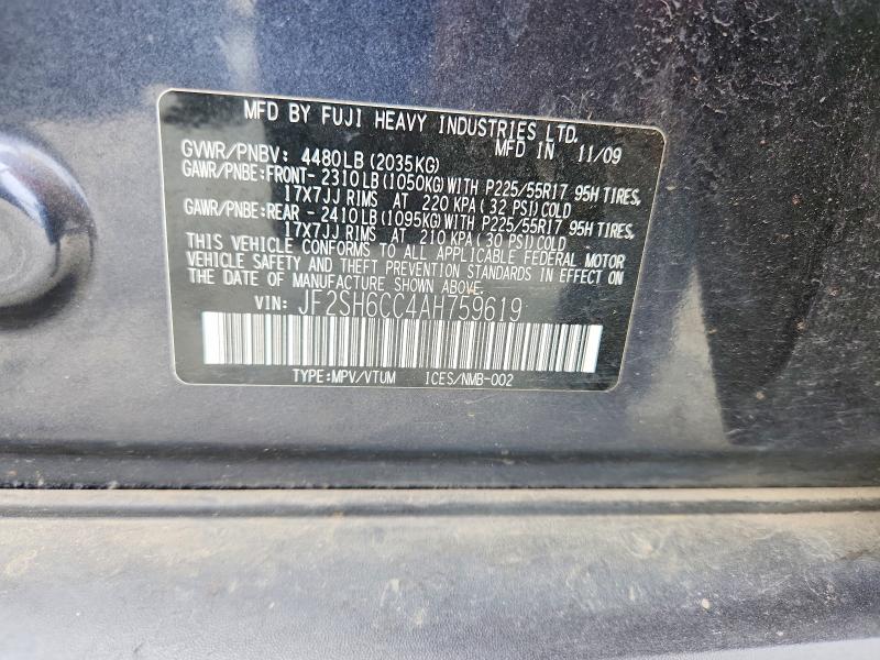 Aukcja sprzedaży 2010 Subaru Forester, vin: JF2SH6CC4AH759619, numer aukcji: 63901966