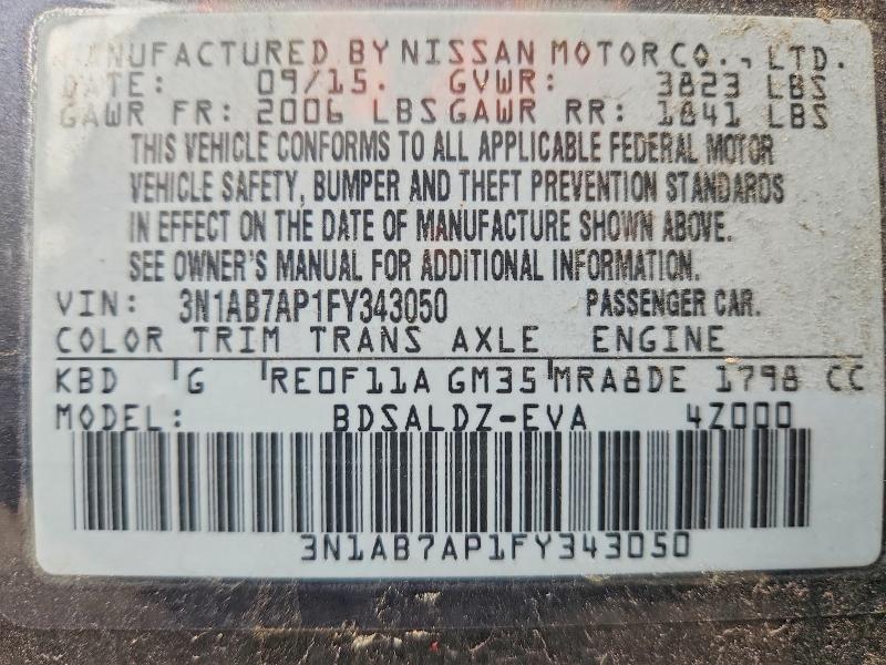 63436986 :رقم المزاد ، 3N1AB7AP1FY343050 vin ، 2015 Nissan Sentra مزاد بيع