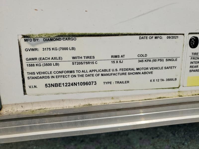 Продаж на аукціоні авто 2022 Diamond Cargo Trailer, vin: 53NBE1224N1096073, номер лоту: 66535876