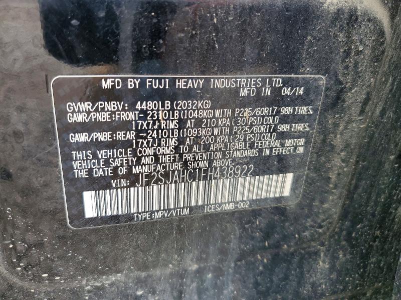 Продажа на аукционе авто 2015 Subaru Forester, vin: JF2SJAHC1FH438922, номер лота: 64035576