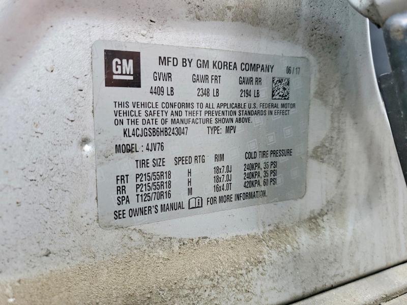 2017 Buick Encore მანქანა იყიდება აუქციონზე, vin: KL4CJGSB6HB243047, აუქციონის ნომერი: 65160186