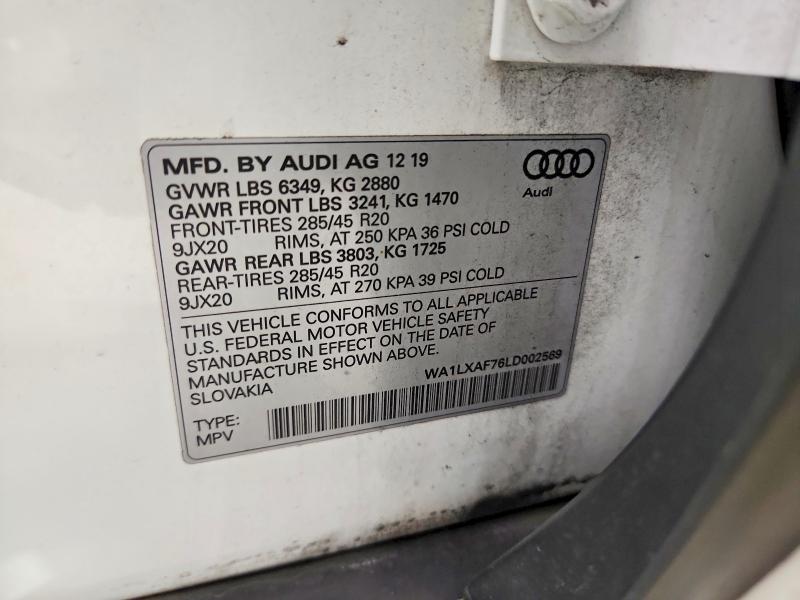 2020 Audi Q7 მანქანა იყიდება აუქციონზე, vin: WA1LXAF76LD002569, აუქციონის ნომერი: 65089416
