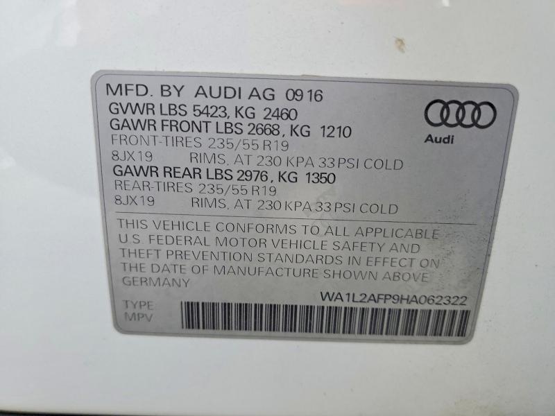 Продажа на аукционе авто 2017 Audi Q5, vin: WA1L2AFP9HA062322, номер лота: 67029056