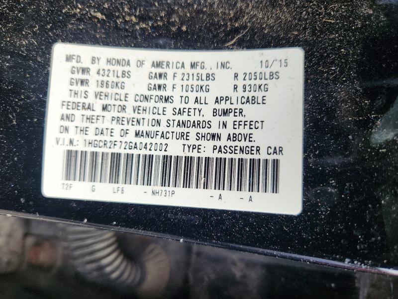 Продаж на аукціоні авто 2016 Honda Accord, vin: 1HGCR2F72GA042002, номер лоту: 63826906