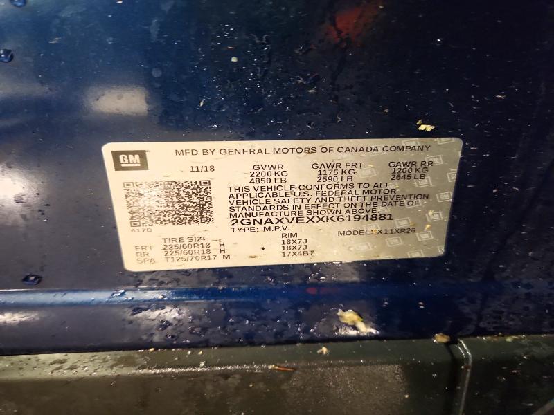 64052186 :رقم المزاد ، 2GNAXVEXXK6194881 vin ، 2019 Chevrolet Equinox مزاد بيع