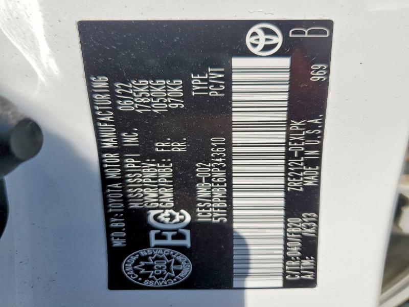 64895906 :رقم المزاد ، 5YFBPMBE6NP343610 vin ، 2022 Toyota Corolla مزاد بيع