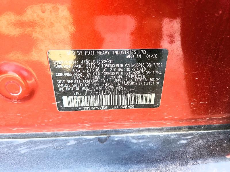 63941916 :رقم المزاد ، JF2SH6BC5AH791500 vin ، 2010 Subaru Forester مزاد بيع