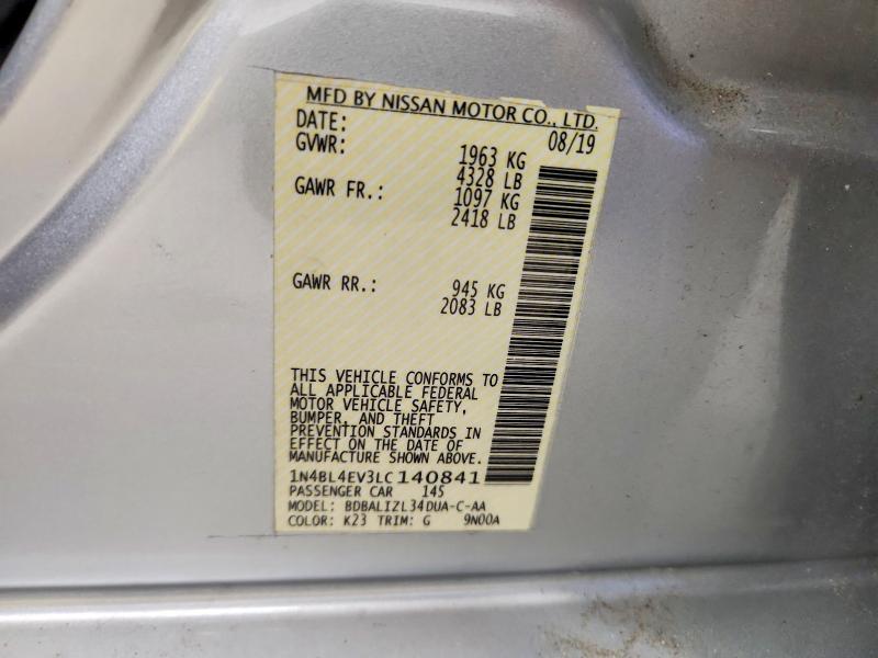 65089766 :رقم المزاد ، 1N4BL4EV3LC140841 vin ، 2020 Nissan Altima مزاد بيع