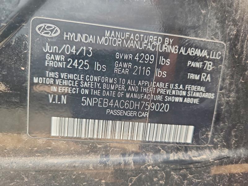 Aukcja sprzedaży 2013 Hyundai Sonata, vin: 5NPEB4AC6DH759020, numer aukcji: 64315326