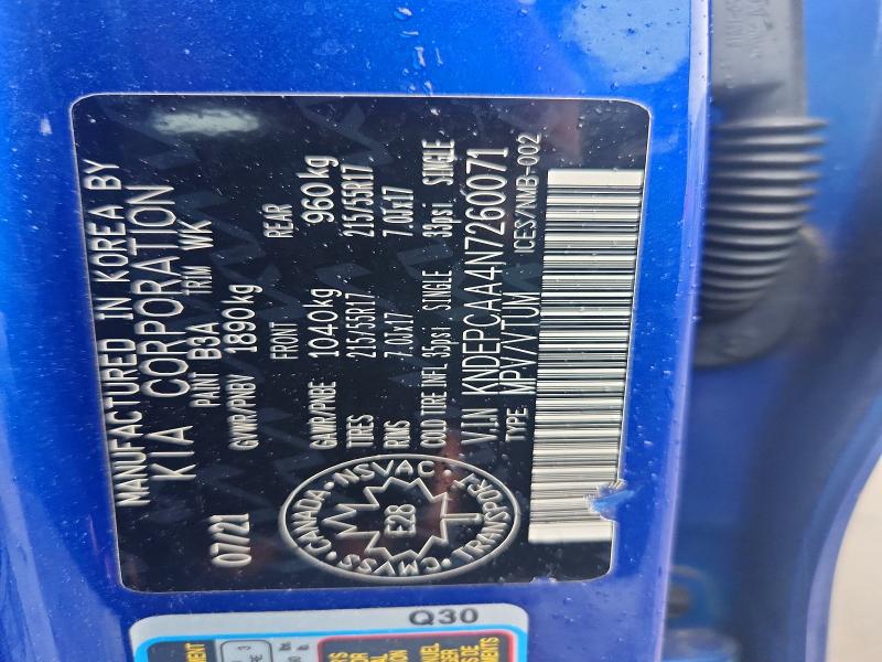 62673456 :رقم المزاد ، KNDEPCAA4N7260071 vin ، 2022 Kia Seltos مزاد بيع