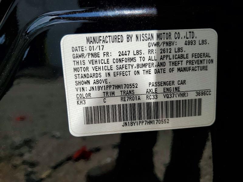 Продажа на аукционе авто 2017 Infiniti Q70l, vin: JN1BY1PP7HM170552, номер лота: 64288856