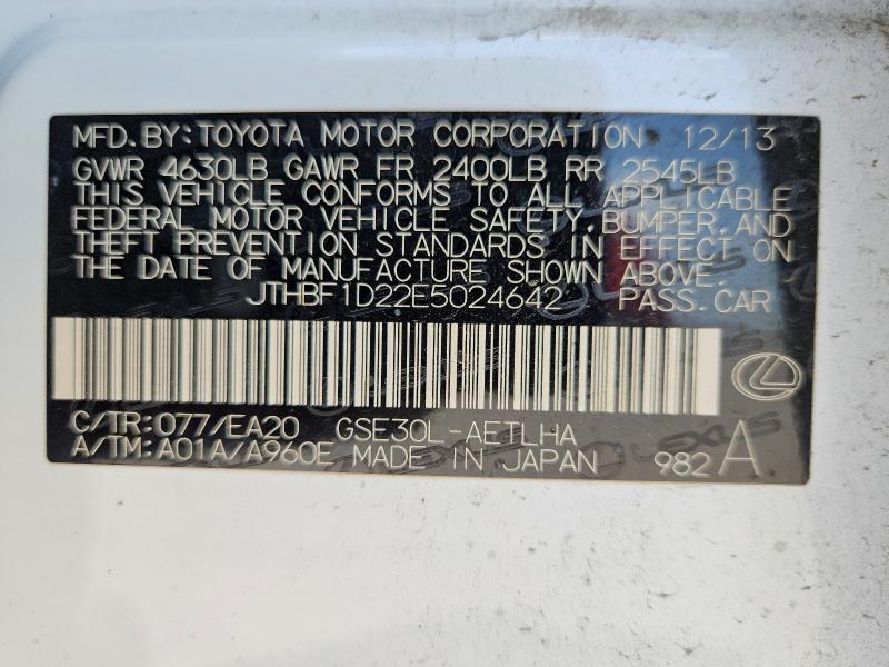 63754926 :رقم المزاد ، JTHBF1D22E5024642 vin ، 2014 Lexus Is مزاد بيع