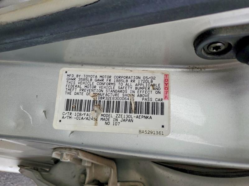 2003 Toyota Corolla მანქანა იყიდება აუქციონზე, vin: JTDBR32E830006416, აუქციონის ნომერი: 66842886