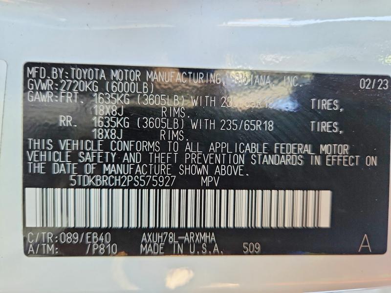 Aukcja sprzedaży 2023 Toyota Highlander Hybrid, vin: 5TDKBRCH2PS575927, numer aukcji: 65174826