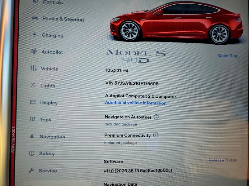 63563626 :رقم المزاد ، 5YJSA1E21GF175598 vin ، 2016 Tesla Model S مزاد بيع