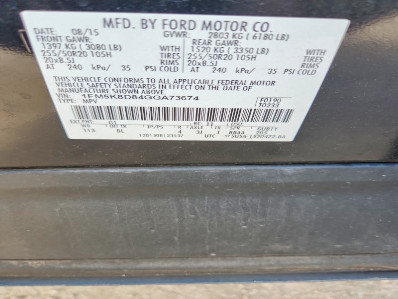 66915326 :رقم المزاد ، 1FM5K8D84GGA73674 vin ، 2016 Ford Explorer مزاد بيع