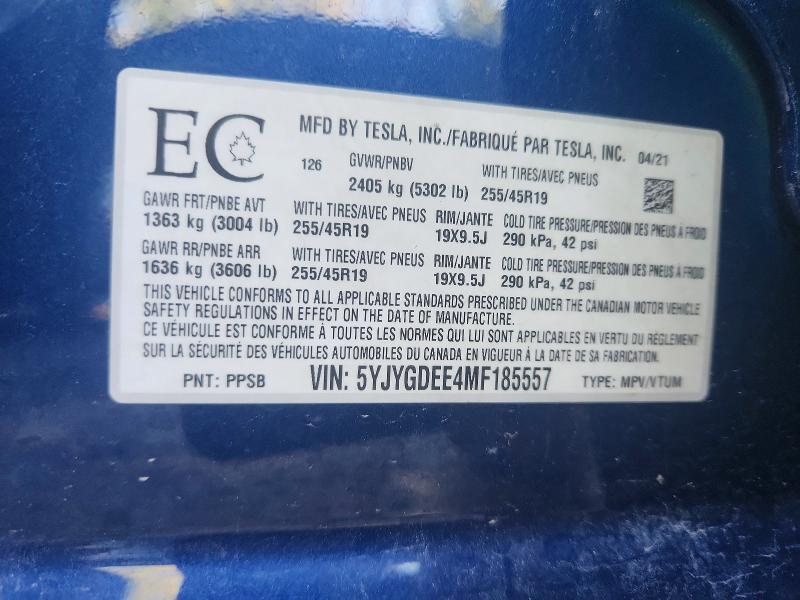 Aukcja sprzedaży 2021 Tesla Model Y, vin: 5YJYGDEE4MF185557, numer aukcji: 66776846