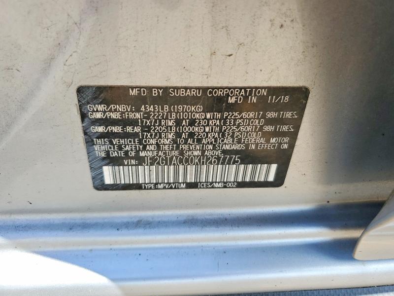 66020886 :رقم المزاد ، JF2GTACC0KH267775 vin ، 2019 Subaru Crosstrek مزاد بيع