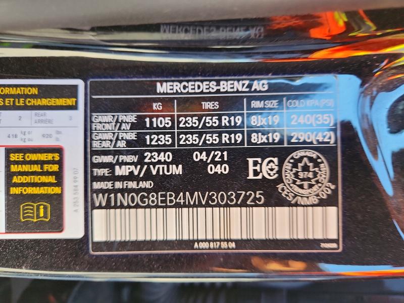Aukcja sprzedaży 2021 Mercury Glc 300, vin: W1N0G8EB4MV303725, numer aukcji: 62539636