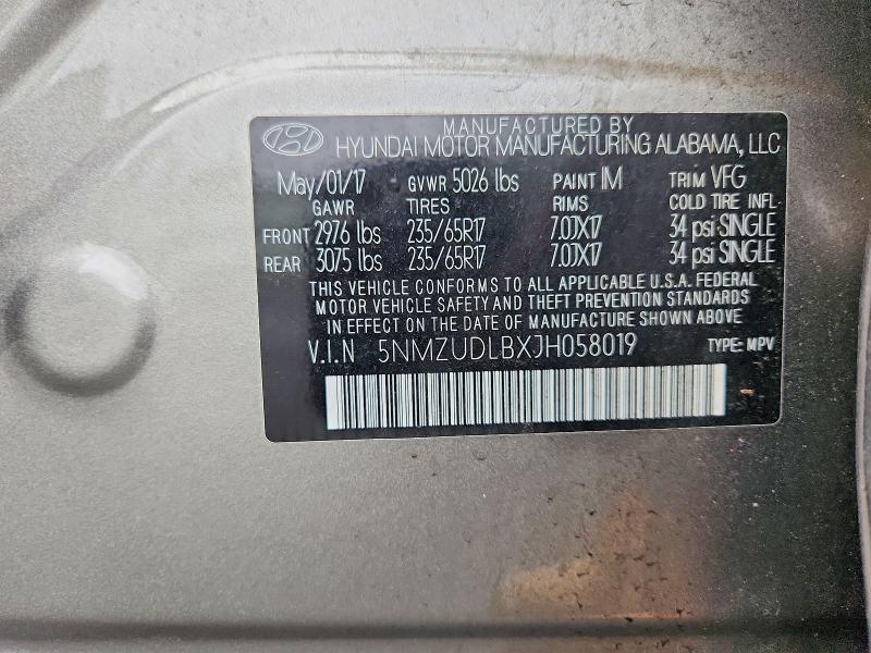 2018 Hyundai Santa Fe Sport მანქანა იყიდება აუქციონზე, vin: 5NMZUDLBXJH058019, აუქციონის ნომერი: 64987996