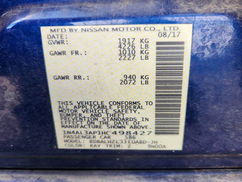 2017 Nissan Altima მანქანა იყიდება აუქციონზე, vin: 1N4AL3AP1HC498427, აუქციონის ნომერი: 63561866