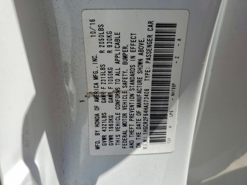 2017 Honda Accord მანქანა იყიდება აუქციონზე, vin: 1HGCR2F64HA073406, აუქციონის ნომერი: 64663316