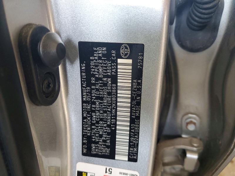 2019 Toyota Camry მანქანა იყიდება აუქციონზე, vin: 4T1B11HK2KU803868, აუქციონის ნომერი: 64233526