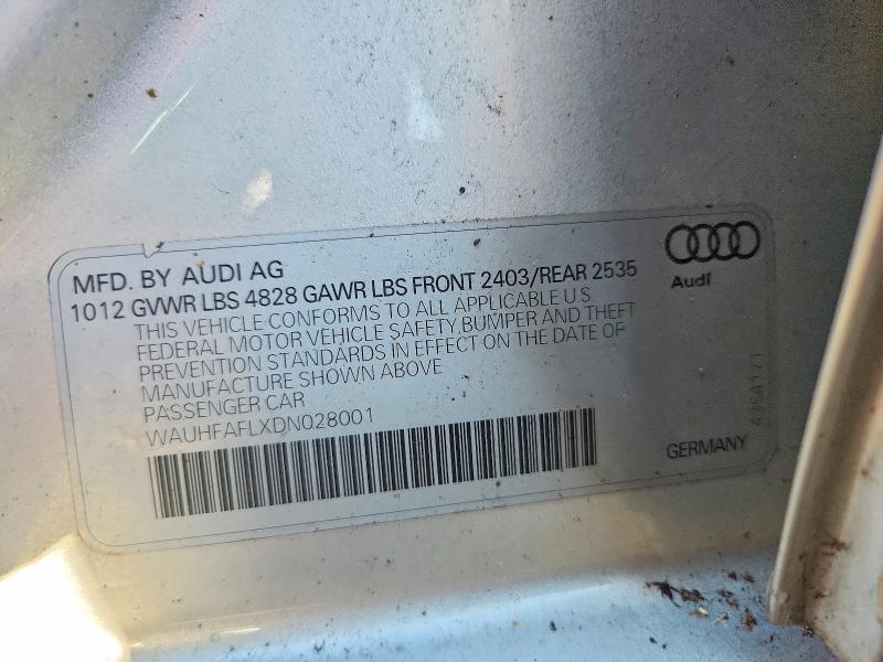 2013 Audi A4 მანქანა იყიდება აუქციონზე, vin: WAUHFAFLXDN028001, აუქციონის ნომერი: 64004956
