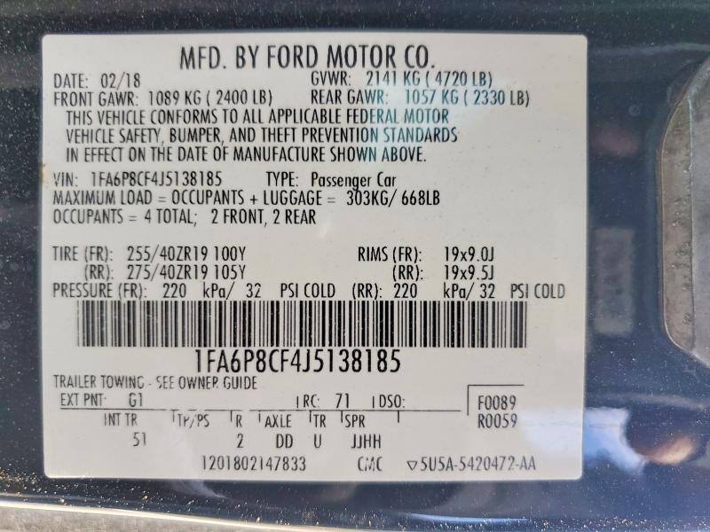 Aukcja sprzedaży 2018 Ford Mustang, vin: 1FA6P8CF4J5138185, numer aukcji: 66837606