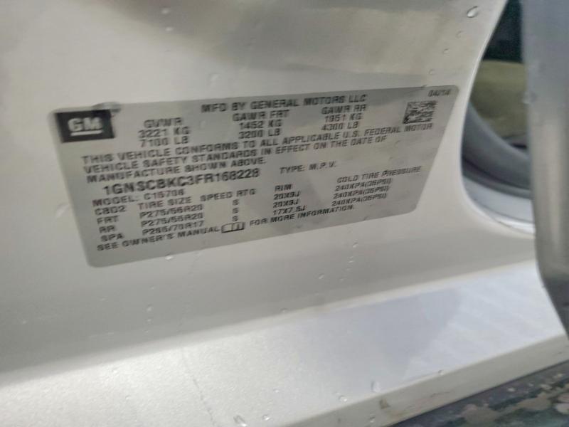 2015 Chevrolet Tahoe მანქანა იყიდება აუქციონზე, vin: 1GNSCBKC3FR168228, აუქციონის ნომერი: 64272686