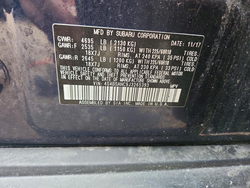 Aukcja sprzedaży 2018 Subaru Outback, vin: 4S4BSANC9J3265393, numer aukcji: 61245466