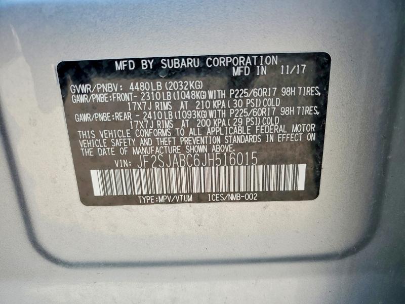 Продаж на аукціоні авто 2018 Subaru Forester, vin: JF2SJABC6JH516015, номер лоту: 64405026