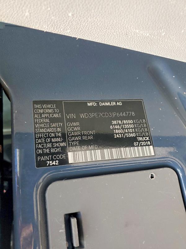 Продажа на аукционе авто 2018 Mercedes-benz Sprinter, vin: WD3PE7CD3JP644778, номер лота: 63480026