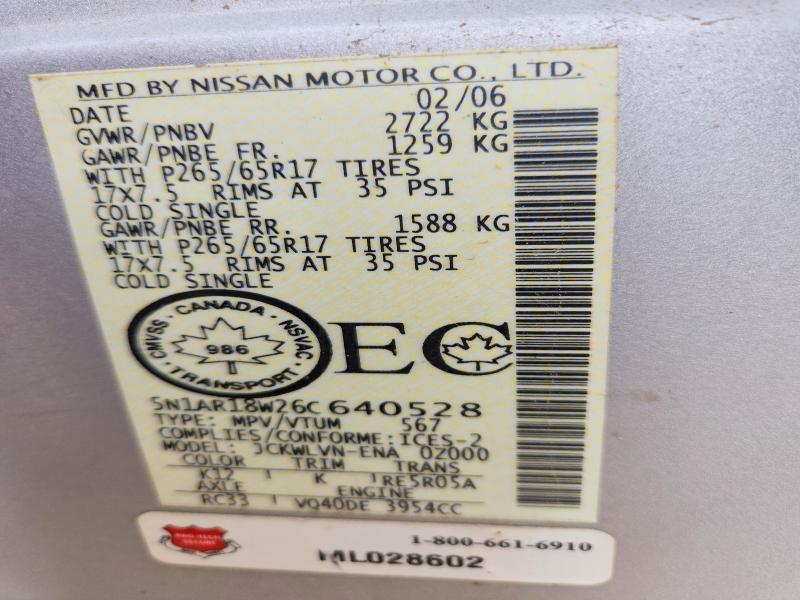 Продажа на аукционе авто 2006 Nissan Pathfinder, vin: 5N1AR18W26C640528, номер лота: 64119506