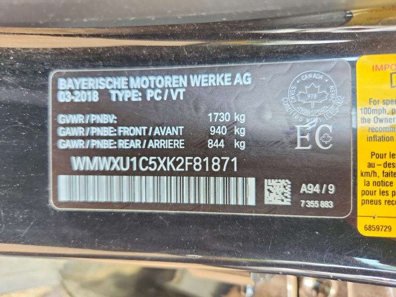 Продаж на аукціоні авто 2019 Mini Cooper, vin: WMWXU1C5XK2F81871, номер лоту: 64535656