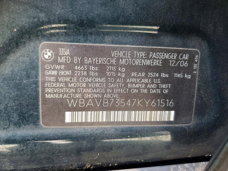 Aukcja sprzedaży 2007 Bmw 335, vin: WBAVB73547KY61516, numer aukcji: 65709266