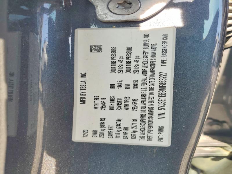 Aukcja sprzedaży 2021 Tesla Model 3, vin: 5YJ3E1EB9MF853227, numer aukcji: 65807056