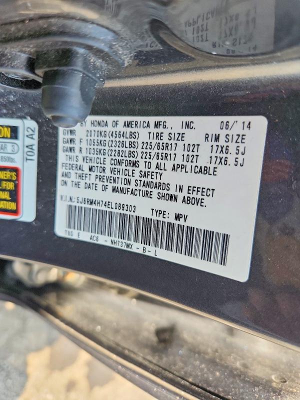 2014 Honda Cr-v მანქანა იყიდება აუქციონზე, vin: 5J6RM4H74EL089303, აუქციონის ნომერი: 63528416