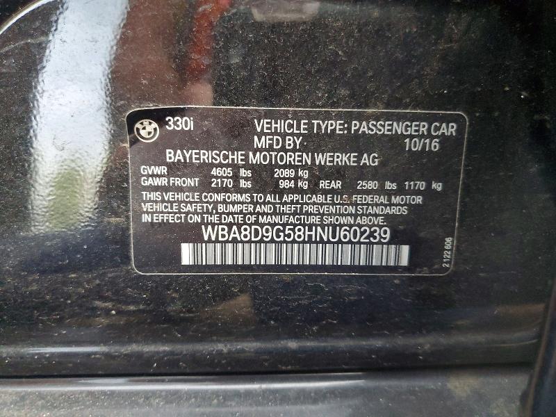 Aukcja sprzedaży 2017 Bmw 330, vin: WBA8D9G58HNU60239, numer aukcji: 62876316